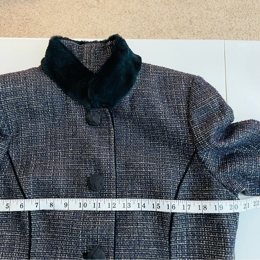 Dana Buchman Faux Fur Neckline Tweed Blazer Jacket Size 12 Multi Color - Picture 8 of 10